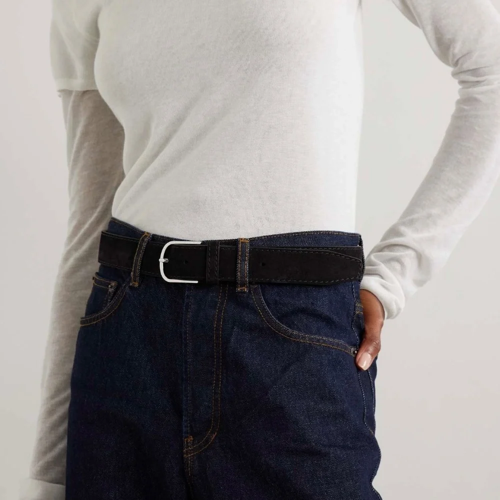 TOTEME Bold Wide Trouser Belt in Suede Espresso Dark Brown Size 80 - Picture 8 of 9